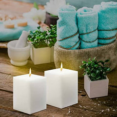 WHITE SQUARE CANDLE 4 INCH | SET OF 2 | BEST FOR HOME DAILY USE CANDLE