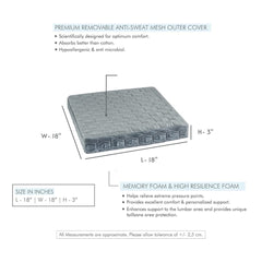 Chair Cushion Pad, High-Resilience & Memory Foam Pillow, Grey, King Size - 18 L X 18 W X 3 H Inch | Seat Cushion For Chair, Hip Support & Back Pain Relief | Sitting Pillow - Set Of 1