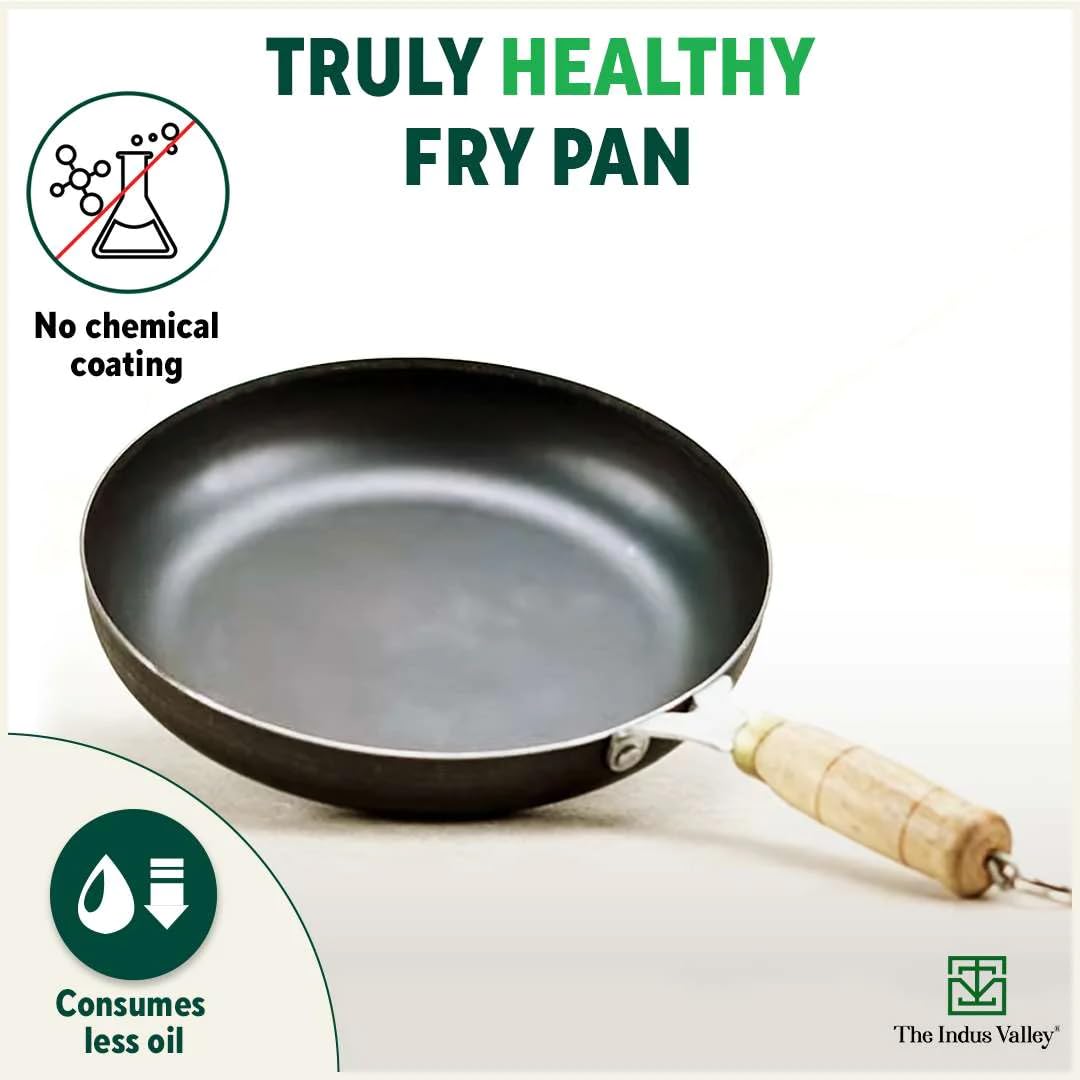 Pre-Seasoned Black Iron Fry Pan With Wooden Handle - Large, 30.4 Cm, 12 Inch, 3.6 Ltr, 1.4 Kg | Induction Friendly, Pre-Seasoned Fry Pan, 100% Pure & Toxin-Free, No Chemical Coating Pre-Seasoned Black Iron Fry Pan With Wooden Handle - Large, 30.4 Cm, 12 Inch, 3.6 Ltr, 1.4 Kg | Induction Friendly, Pre-Seasoned Fry Pan, 100% Pure & Toxin-Free, No Chemical Coating