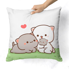 Foam Peach & Goma Mochi Cat Pillow Cushion, Keychain With Card, White Color | Peach Goma Pillow, For Boyfriend, Valentines Gift For Girlfriend, Pillow For Couple, Model No - Combo 05