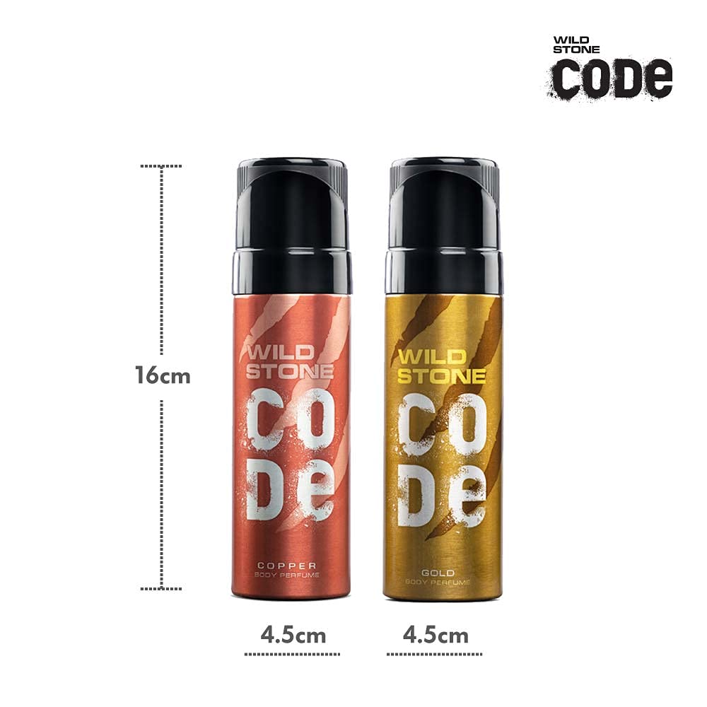 Wild Stone Code Copper & Gold No Gas Body Perfume 240ml 8.1 Fl.oz. For Men Pack Of 2 | Long Lasting Fragrance Wild Stone Code Copper & Gold No Gas Body Perfume 240ml 8.1 Fl.oz. For Men Pack Of 2 | Long Lasting Fragrance