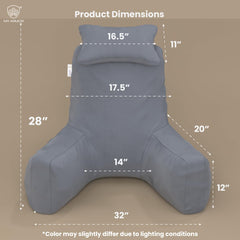 Backrest Pillow For Bed With Detachable Neck Rest & Support Arms - Grey | Soft Reading Pillow, Back Support Wedge Pillow For Working, Seating & Relaxing In Bed, Adjustable Pillow
