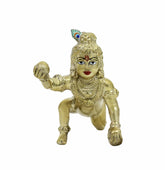 Laddu Gopal Kanha Ji, Bal Krishna Murti, Gold, Brass, Idol - 3.10 Inches, Handmade, Ideal For Pooja, Home Décor, Worship & Gifting Purposes, Use Soft Dry Cloth To Clean, Idol