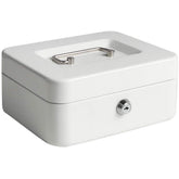 Small Cash Box With Key Lock - Durable Metal Cash Box With Money Tray, Colour - White, Lock Type - Key