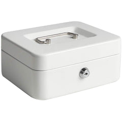 Small Cash Box With Key Lock - Durable Metal Cash Box With Money Tray, Colour - White, Lock Type - Key