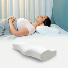 Cervical Memory Foam Pillow For Neck Pain, Standard Size - 19 X 11 X 4 Inch | Orthopedic Pillow Spondylitis Neck & Shoulder, Head Pain | Washable Jacquard White Cover - Pack Of 1