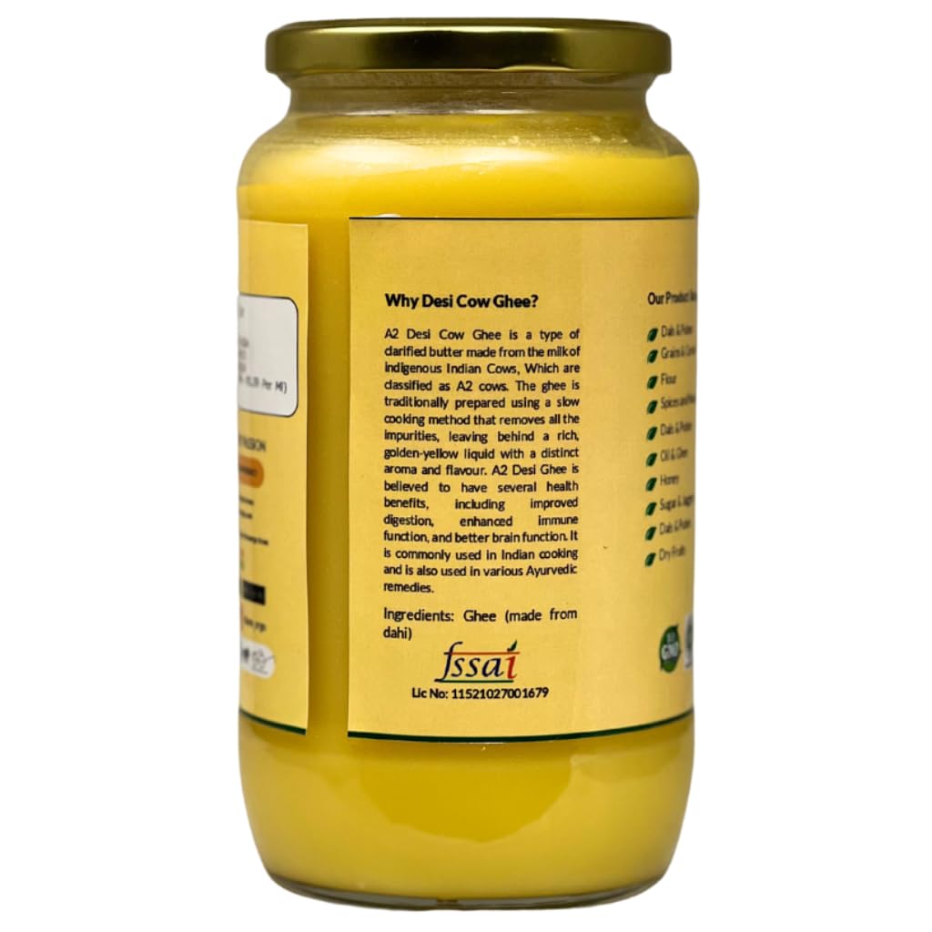 Organic Krishna A2 Desi Cow Ghee By Aadhyaa | Vedic Bilona Method Hand Churned Cultured Ghee Good For Dishes | (1 Litre) 33.8 Ounce | Jar Pack Organic Krishna A2 Desi Cow Ghee By Aadhyaa | Vedic Bilona Method Hand Churned Cultured Ghee Good For Dishes | (1 Litre) 33.8 Ounce | Jar Pack