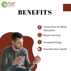 Pure Nutrition Vitamin B12 , Active Form Of Methylcobalamin | For Men & Women , Helps Boost Immunity & Energy , Promotes Brain & Nerve Health | 60 Veg Tablets , 100gm 0.2lbs
