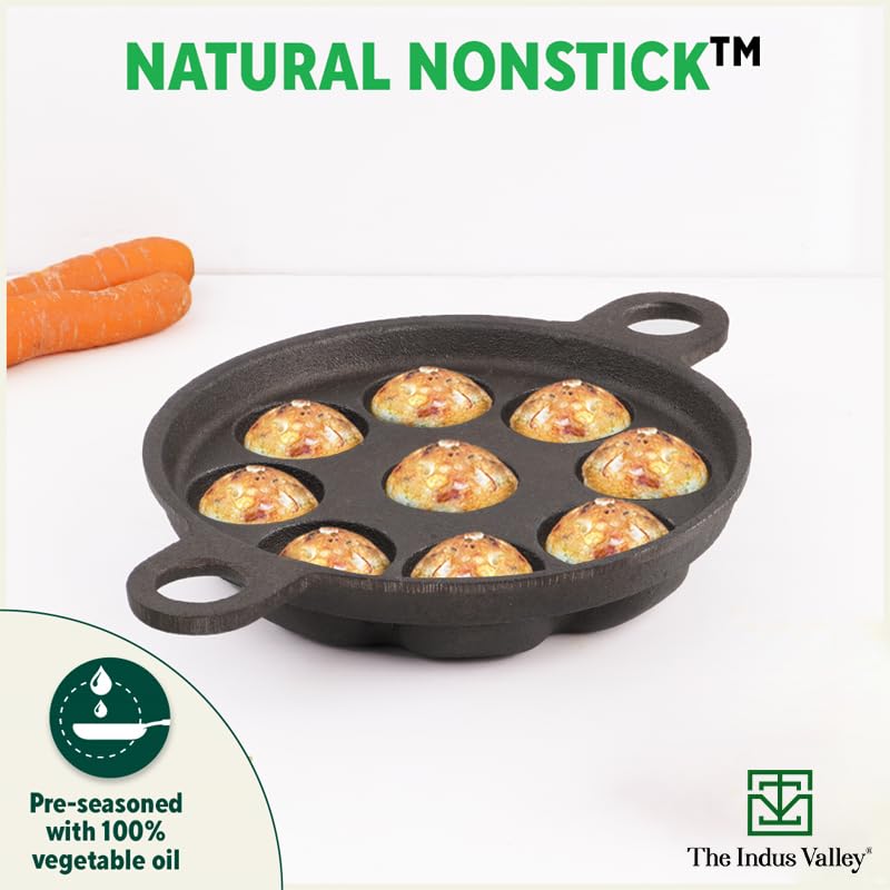 Super Smooth Black Cast Iron Paniyaram Pan - Small, 9 Pit, 8.2 Inch, 20.8 Cm, 2.7 Kg | Induction Friendly - Nonstick, Pre-Seasoned, 100% Pure & Toxin-Free, No Chemical Coating Super Smooth Black Cast Iron Paniyaram Pan - Small, 9 Pit, 8.2 Inch, 20.8 Cm, 2.7 Kg | Induction Friendly - Nonstick, Pre-Seasoned, 100% Pure & Toxin-Free, No Chemical Coating