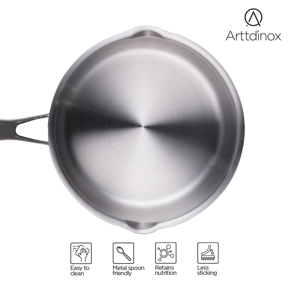 Stellar Stainless Steel Triply Saucepan With Straining Glass Lid - 16 Cm, 1.5 Liters | Milk Pan, Tea Pan Rivet Less Handle - Gas & Induction Base Stellar Stainless Steel Triply Saucepan With Straining Glass Lid - 16 Cm, 1.5 Liters | Milk Pan, Tea Pan Rivet Less Handle - Gas & Induction Base