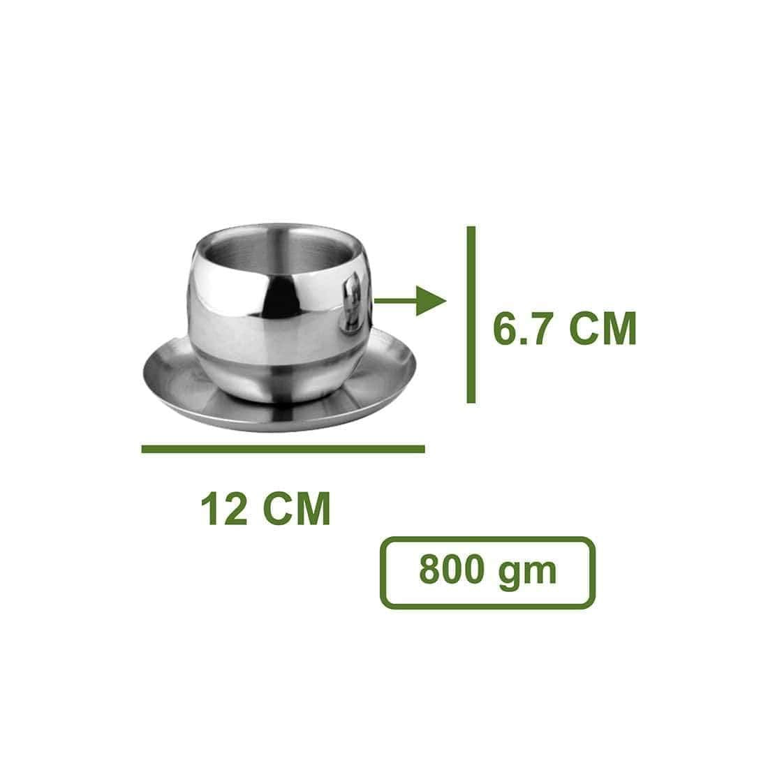 High Grade Stainless Steel Double Wall Cup & Saucer 4 Pcs, Size - 6.7 Cm Each | 4 Double Wall Cup+ 4 Saucer High Grade Stainless Steel Double Wall Cup & Saucer 4 Pcs, Size - 6.7 Cm Each | 4 Double Wall Cup+ 4 Saucer