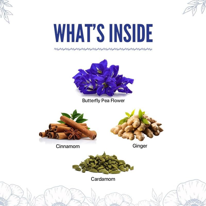 Blue Tea Indian Chai Masala Tea - 50gm Tin, 1.7 Ounce, 50+ Cups | Made With Ginger, Cardamom, Cinnamon - Caffeine Free, Gluten Free Loose Leaf Tea | Calming Masala Tea Blue Tea Indian Chai Masala Tea - 50gm Tin, 1.7 Ounce, 50+ Cups | Made With Ginger, Cardamom, Cinnamon - Caffeine Free, Gluten Free Loose Leaf Tea | Calming Masala Tea