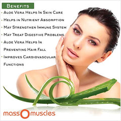Massomuscles Pure Extract Of Aloe Vera 750mg Ayurvedic Herbal Capsules Helps In Hair & Skin Properties | 60 Capsules, 100gm 0.2lbs