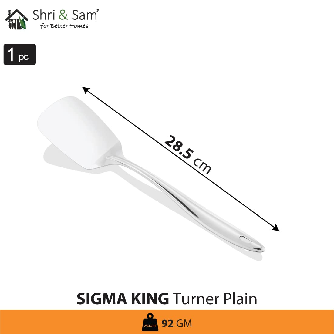 Silver Stainless Steel Sigma King Medium Plain Turner, 28.5 Cm | Easy To Clean & Dishwasher Safe Silver Stainless Steel Sigma King Medium Plain Turner, 28.5 Cm | Easy To Clean & Dishwasher Safe