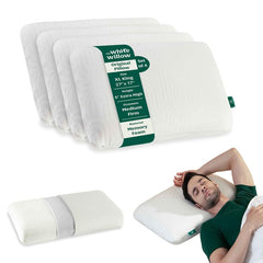 Memory Foam Pillow For Neck & Shoulder Pain Relief - King Size - 6 Inch | Cervical Thick Pillow For Sleeping, Orthopedic Bed Pillow For Back & Stomach Sleepers - Washable Cover - Set Of 4