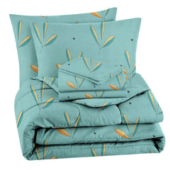 Microfiber Floral Printed AC Comforter Set King Size 1 Double Bedsheet With & 2 King Pillow Covers - 90 X 100 Inches, Sea Green | Suitable For All Weather Season - 4 Pcs Bedding Set