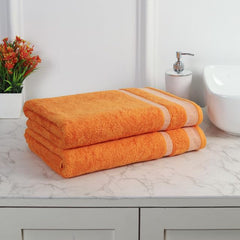 Mafatlal Premium Cotton Bath Towel 1100 Gsm | Quick Dry, Durable Long Size Towel- Pack Of 2 (Orange)