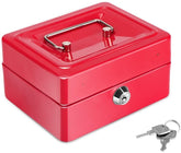 Metal Cash Box With Money Tray, Small Cash Box With Key Lock, Money Slot, Money Coin Safe Security Box Household For Home Office Hotel Business Use, Colour - Red
