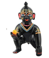 Black Painted Laddu Gopal Kanha Ji Statue, Hand Painted Bal Gopal Idol, Brass, Modern Design | Bal Krishna Murti, Decorative Idol - Homes & Places Of Worship