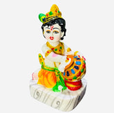Small Krishna Idols, Makhan Chor, Laddoo Gopal Ji - 4 Inch, Resin, Marble Murti, Gifts Items, God Idols, Religious, For Pooja Room, Birthday Krishna Janmashtami Decoration Idol