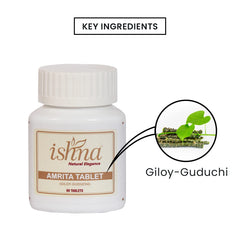 Ishna Amrita Pure Giloy Guduchi, Immunity Booster For Adult, Ayurvedic Wellness Tablets, Natural & Pure | 60 Tablets 100gm 0.2lbs