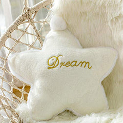 Polyester Cute Star Shaped Pillow, Fluffy Fur Velvet Cushion, White - 35 X 35 Cm | For Kids Room, Living Room, Bedroom, Luxury Furnishing | Bed Soft Pillow, Washable - Pack Of 1
