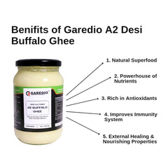 Pure A2 Buffalo Ghee By Garedio | Traditional Vedic Bilona Method Desi Cultured Ghee Good For Dishes | (500ml) 16.9 Ounce | Jar Pack