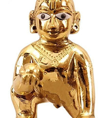 Lord Laddu Gopal Ji God Idol, Bal Gopal Ji, Kanha Ji, Brass, Gold - Size No.5, Gold Hand Painted Idol, Temple Pooja, Thakur Ji Idol - 10-11cm, Gift Item, Occasions & Festivals Of India, Statue