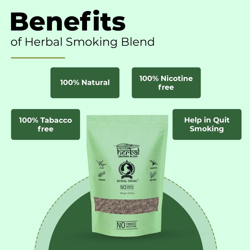 Royal Swag Tobacco & Nicotine Free Smoking Mixture With 100% Natural Herbal Smoking Blend 1 Pack - 100gm With Wooden Steel Pipe Royal Swag Tobacco & Nicotine Free Smoking Mixture With 100% Natural Herbal Smoking Blend 1 Pack - 100gm With Wooden Steel Pipe