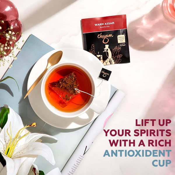 Chayam Warm Assam Tea - 20 Pyramid Tea Bags | Premium Orthodox Whole Leaf Black Tea - Make Iced Or Hot Tea | Low Caffeine, Gluten Free, High Antioxidants Chayam Warm Assam Tea - 20 Pyramid Tea Bags | Premium Orthodox Whole Leaf Black Tea - Make Iced Or Hot Tea | Low Caffeine, Gluten Free, High Antioxidants