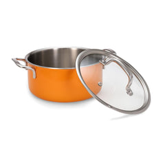 Vida Stainless Steel Triply Stock Pot With Glass Lid - 18 Cm, 2 Liters, Volcanic Color | Bhagona For Biryani, Pulao, Halwa, Curries - Rivet Less Handle | Induction & Gas Base