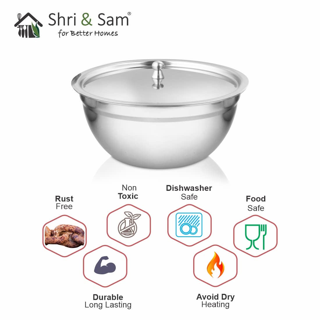 Stainless Steel Serving Tezon Bowl With Stainless Steel Lid Set Of 3 Pieces, Silver | 700ml+ 950ml+ 1500ml, Dishwasher Safe Stainless Steel Serving Tezon Bowl With Stainless Steel Lid Set Of 3 Pieces, Silver | 700ml+ 950ml+ 1500ml, Dishwasher Safe