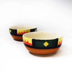 Boho Fiesta Ceramic Serving Bowl Set Of 2 Pieces - 800ml Each, Multicolor | Hand Painted Large Dining Serving Bowls For Serving - Microwave Safe & Dishwasher Safe