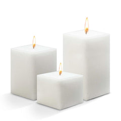 WHITE SQUARE CANDLES 3, 4, 6 INCH SET OF 3 | BURNING TIME OF 40 TO 80 HOURS