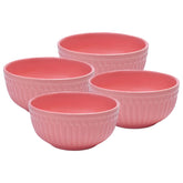 Ceramic āStripā Hand Painted Multipurpose Serving Bowl Katoris Set Of 4 - 450ml Each, Pink | Cereal Bowl, Soup Bowl, Salad Bowl - Dishwasher & Microwave Safe