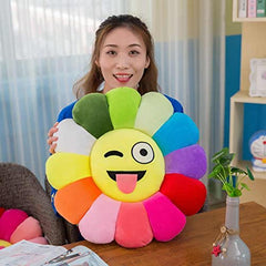Emoji Smiley Cushion Pillow For Sofa Chair, Printed Velvet Cushion, Eye Blink - 16 X 16 Inches | Printed Velvet Cushions For Kids Bed Room | Soft Printed Cushions With For Gift - Pack Of 1