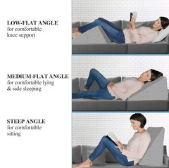 Wedge Pillow Memory Foam For Pain Relief, Grey - 18 L X 17.5 W X 11 H Inch | Wedge Cushion, For Back Support, Acid Reflux, Snoring, Gerd, Leg Elevation, Pregnancy | Removable Velvet Cover
