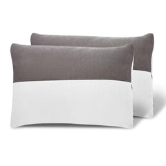Adjustable Hollow Fiber Sleeping Pillow With Zip, White & Grey, Standard Size, Set Of 2 | Microfiber, Bed Pillow, Fluffy & Medium Firm, For Back, Side & Stomach Sleepers