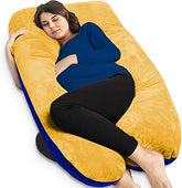 U Shaped Pillow, Pregnancy Pillow For Maternity & Baby Nursing - Gold, Royal Blue | Pregnant Women Stomach, Spine, Neck Support, Velvet Outer Cover With Zip, Full Body Pillow, Adjustable