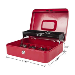 Locking Cash Box With Lock, Money Box With Cash Tray, Lock Safe Box With Key, Money Saving Organizer,11.81lx 9.45 Wx 3.54h Inches, Colour - Red Xl Large