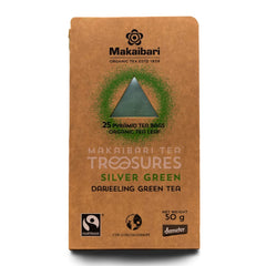 Makaibari Tea Treasures Silver Green Darjeeling Green Tea - 50gm, 1.7 Ounce, 25 Pyramid Tea Bags | USDA Certified Premium Loose Long Leaf Green Tea - Low Caffeine Loose Leaves