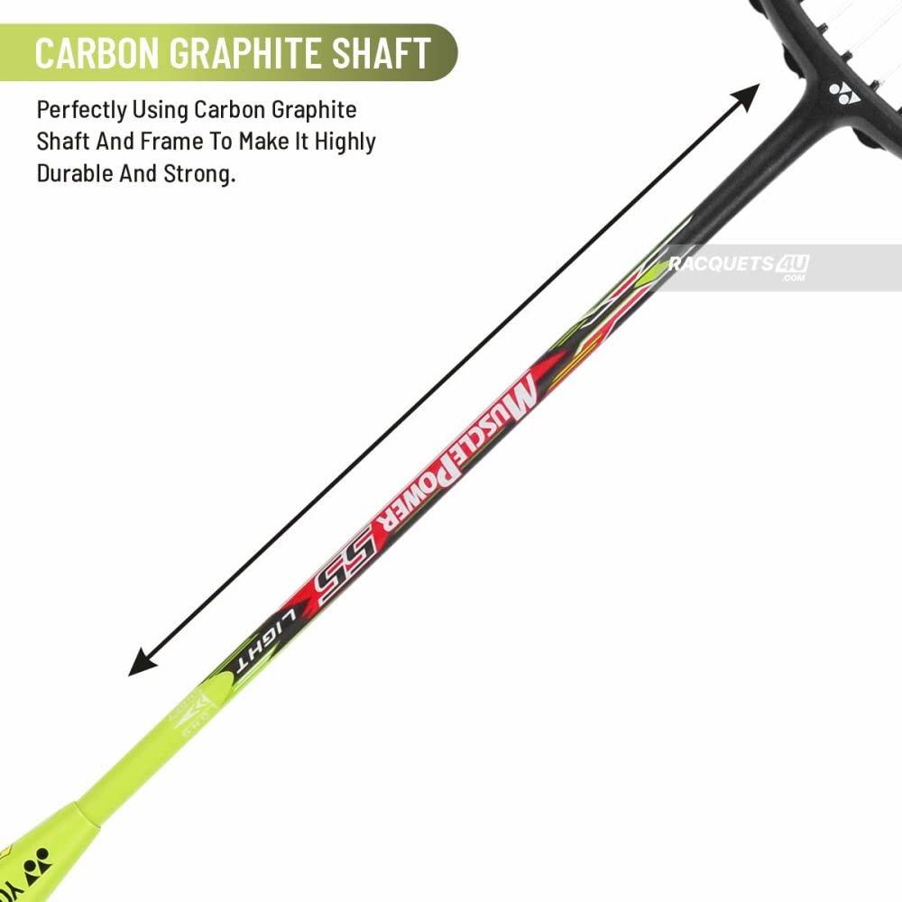Yonex MUSCLE POWER 55 LIGHT, Badminton Racquet, Colour - Green, Grip Size - G4, Material - Titanium Mesh Yonex MUSCLE POWER 55 LIGHT, Badminton Racquet, Colour - Green, Grip Size - G4, Material - Titanium Mesh
