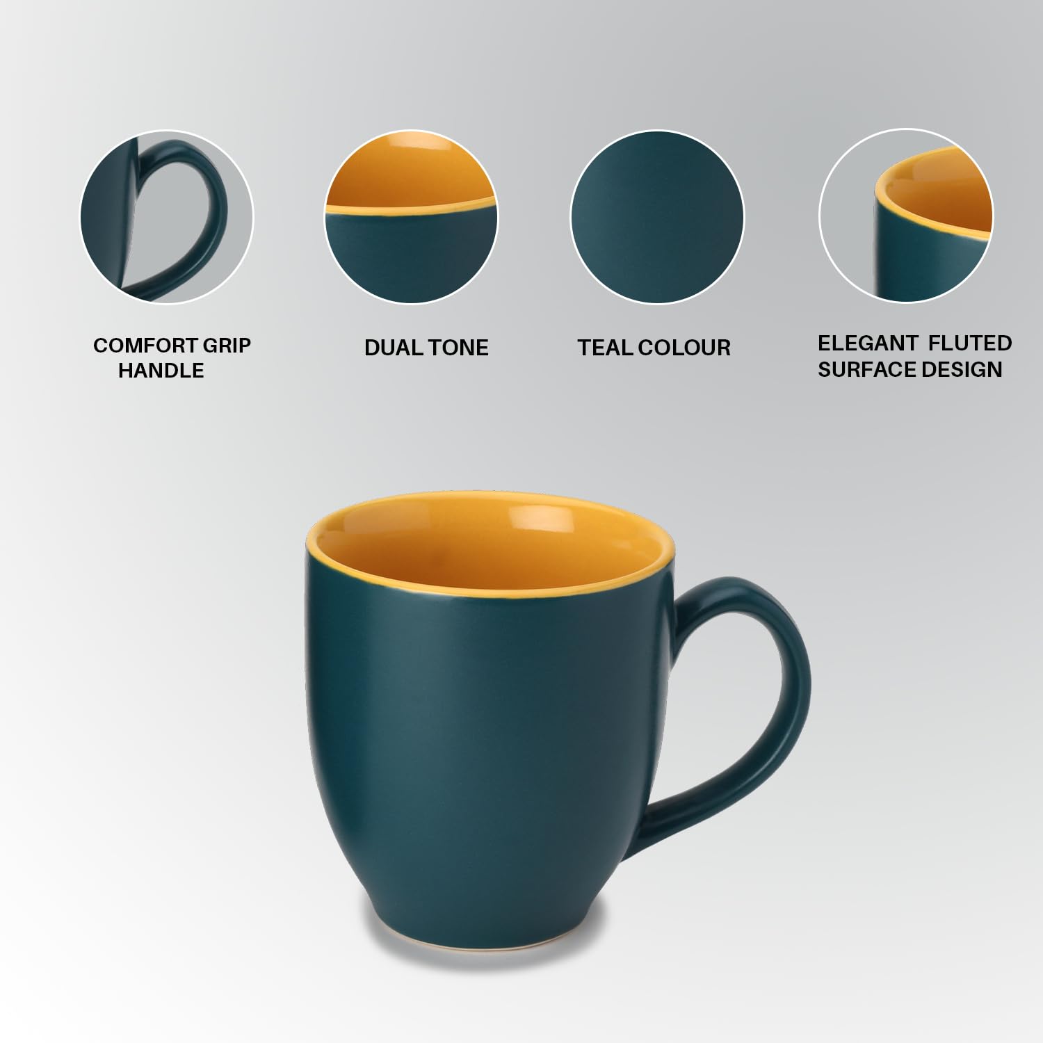 Ceramic Tea & Coffee Mug Set Of 2 - Large, 400ml Each, Teal | Ideal For Latte, Cappuccino, Green Tea, Hot Chocolate & Milk - Matte & Glossy Finish Ceramic Tea & Coffee Mug Set Of 2 - Large, 400ml Each, Teal | Ideal For Latte, Cappuccino, Green Tea, Hot Chocolate & Milk - Matte & Glossy Finish