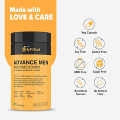 Myfitfuel Men Advance Daily Multivitamin 26 Vitamins, Minerals, Herbs, Extracts & Piperine 95% | 60 Capsules , 100gm 0.2lbs