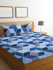100% Microfiber Double Bedsheets With 2 King Size Pillow Covers | 86 X 90 Inches, Blue & Grey | Soft Bedsheets Safe & Comfortable For Every Season