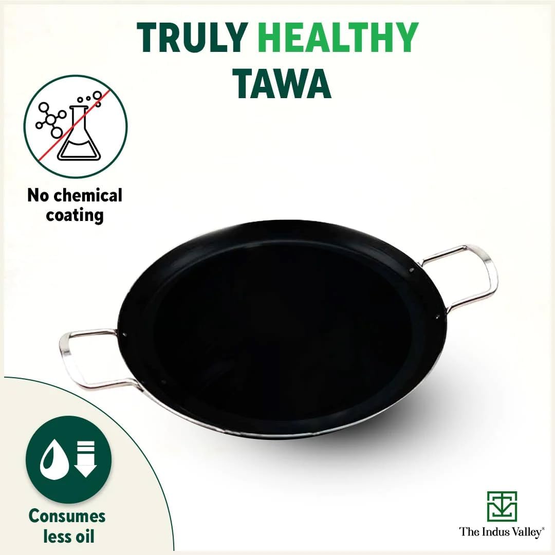 Pre-Seasoned Black Iron Cookware Set - Kadai 24.6 Cm, 2.7 Liters + Tawa 28.5 Cm | Kitchen Cooking Combo Pots & Pans Set Of 2 Pcs - Naturally Nonstick Pre-Seasoned Black Iron Cookware Set - Kadai 24.6 Cm, 2.7 Liters + Tawa 28.5 Cm | Kitchen Cooking Combo Pots & Pans Set Of 2 Pcs - Naturally Nonstick