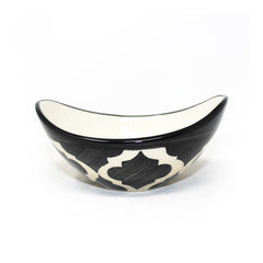 Black Moroccan Hand Painted Ceramic Serving Bowl Set Of 2 Pcs For Snacks, Dinner - 190ml Each | Microwave Safe & Dishwasher Safe