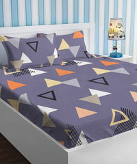 Cotton Elastic Fitted Printed King Size Double Bed Bedsheet With 2 Pillow Cover | 90 X 90 Inches, Grey & White - All Round Elastic Fitted Luxurious Bedsheets