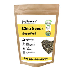 Jus' Amazin 100% Organic Chia Seeds High Protein, High Fiber Omega-3, Calcium Heart Health Diet Food, Weight Loss Boosts Immunity, Health Seeds, Healthy Snack | 250gm 0.5lbs