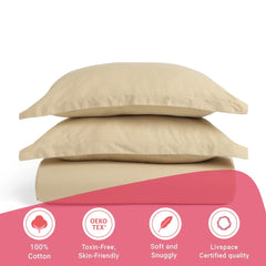 Queen Size Bedsheet For Double Bed With 2 Pillow Cover - 60 X 78 Inches, Beige | 100% Cotton, Soft & Breathable - Bedsheet Collection